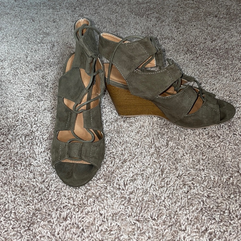 Suede lace wedges
